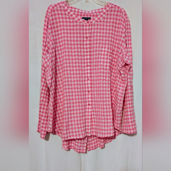 Westbound Woman Pink Gingham Button-Up Blouse Roll Up Button Up Sleeves 2X - Picture 8 of 8